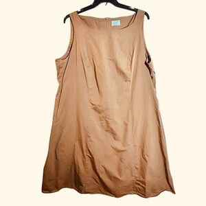 Voyage by Marina Rinaldi Dress Sleeveless Back Zip Brown Cotton Silk Size US 24